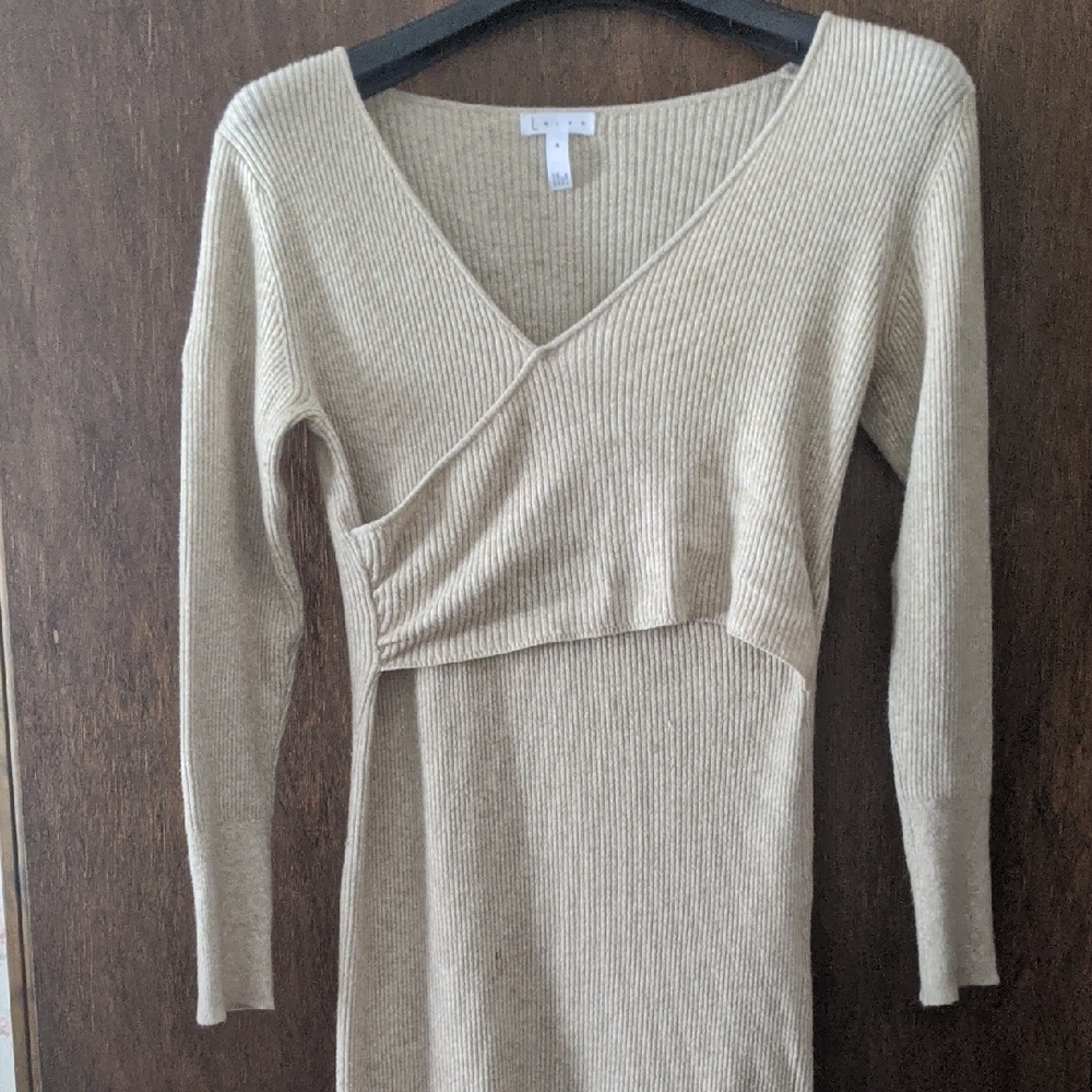 Leith Beige Ribbed Long Sleeve Dress